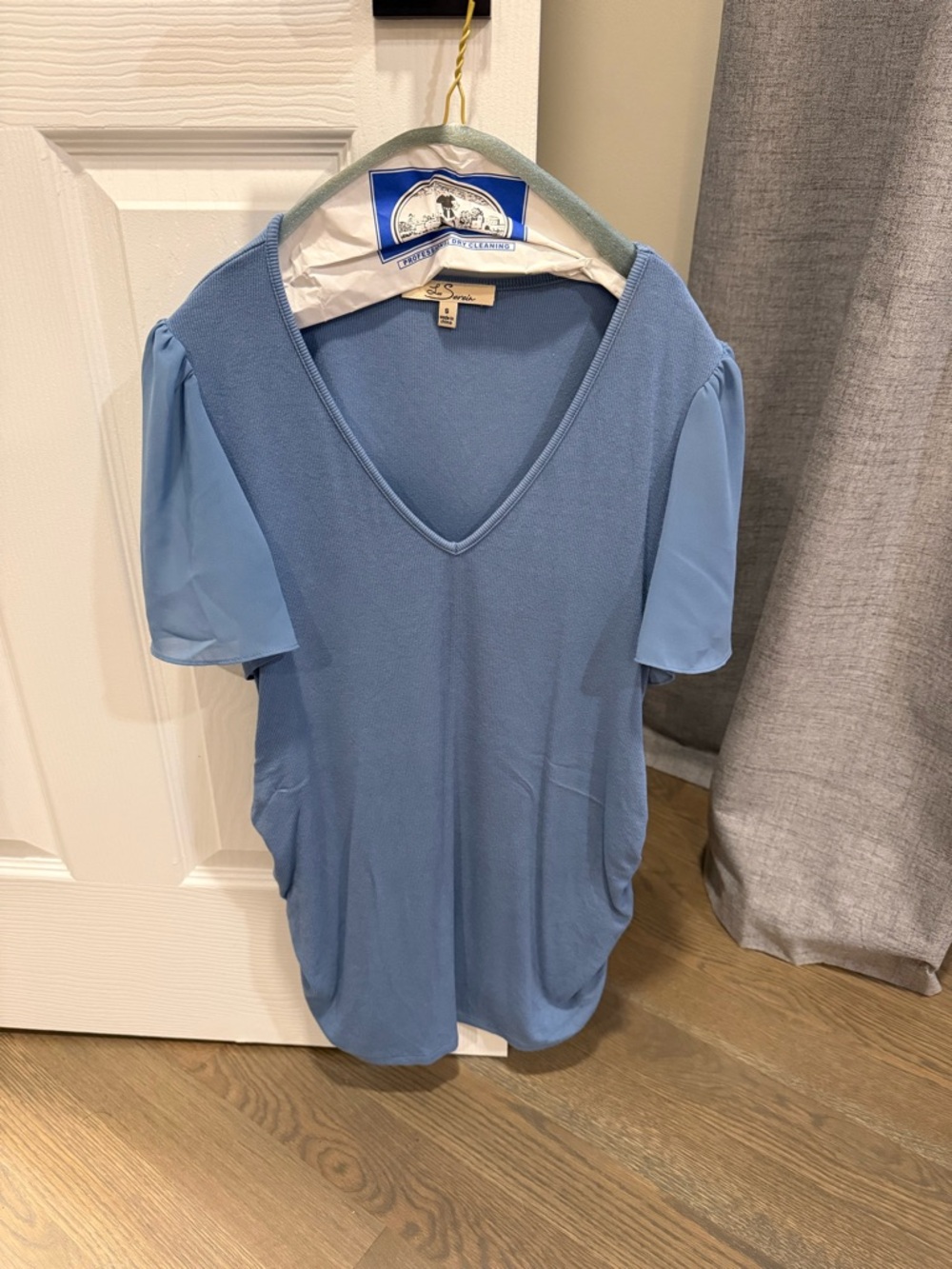 Sea Breeze V-Neck Puff Sleeve Blouse - Light Blue